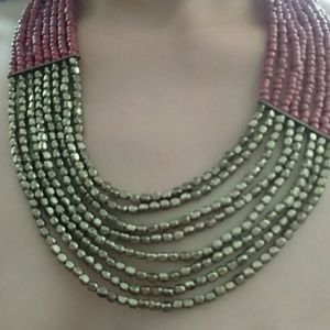 Multistrand brass gold statement necklace
